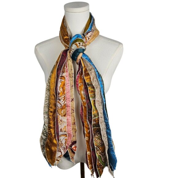 Handmade Patchwork Boho Scarf With Multicolor Strips Of Fabric - Picture 1 of 9